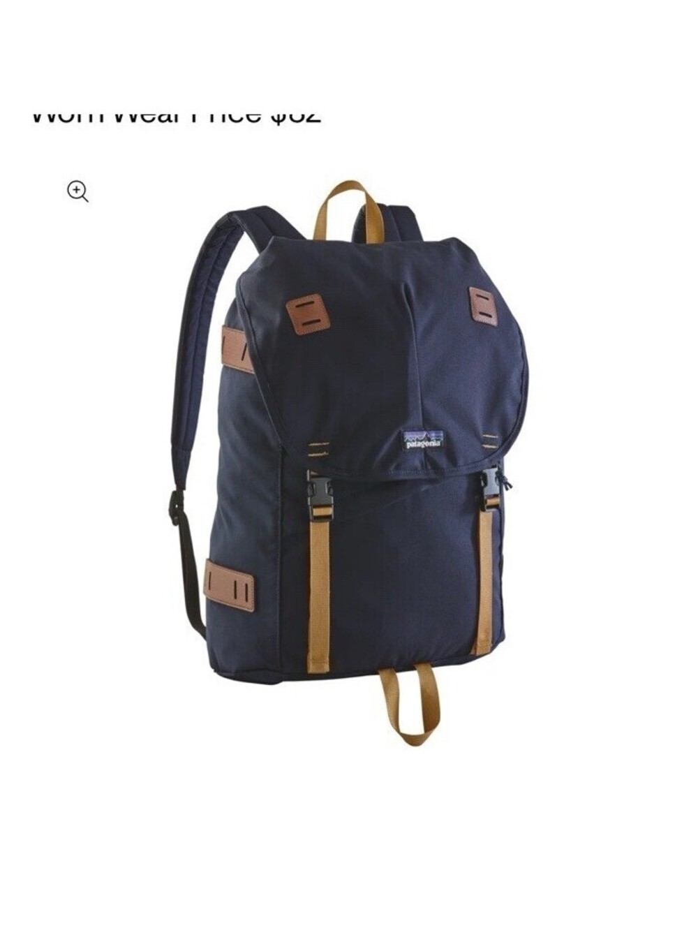 Patagonia Navy Blue and Tan Backpack with Buckle Closure